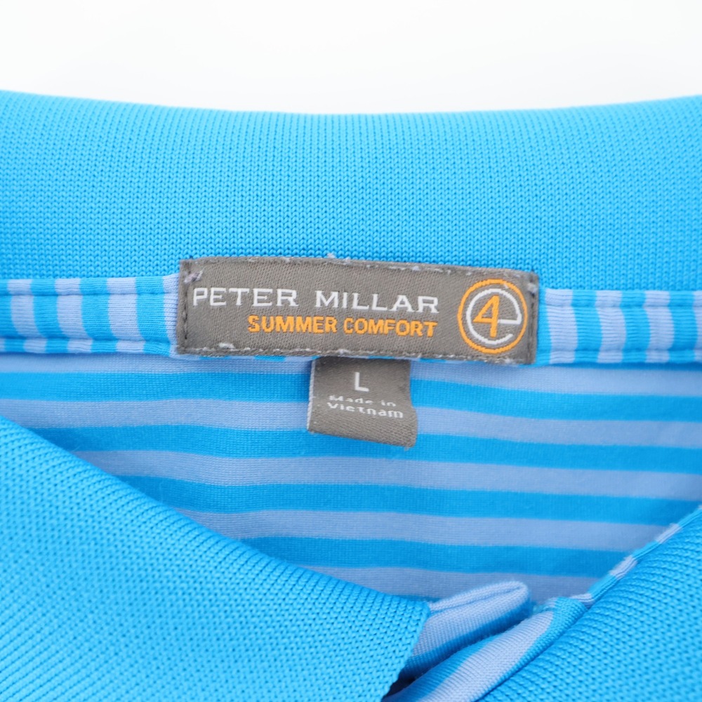 Peter Millar Summer Comfort Striped Polo Shirt Blue Short Sleeve Mens Large - Picture 5 of 8